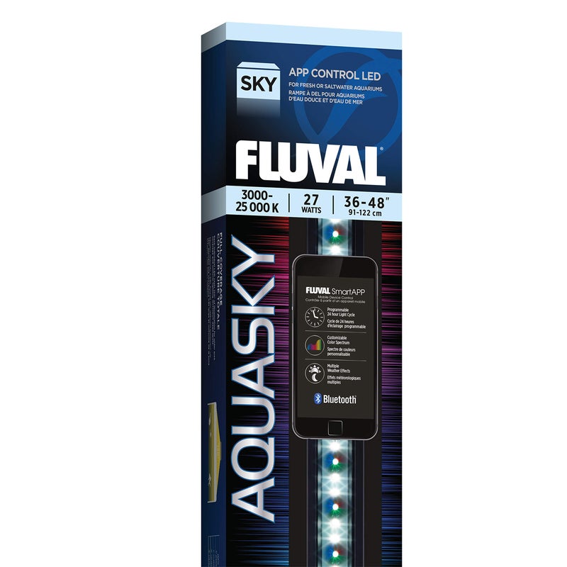 Fluval Aquasky 2.0 Bluetooth LED Aquarium Light â€“ 27W, 36â€“48" | RGB + 6500K White | App-Controlled with 24-Hour Light Cycle & Weather Effects | IP67 Waterproof | Wide 120 Coverage - Image 1